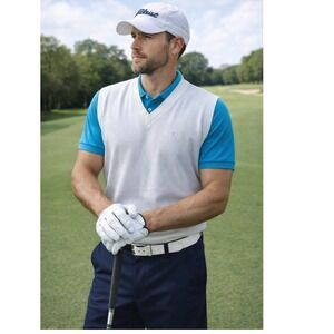 Payne Stewart Golf Sweater Vest White V-Neck Men's Large Vintage Style